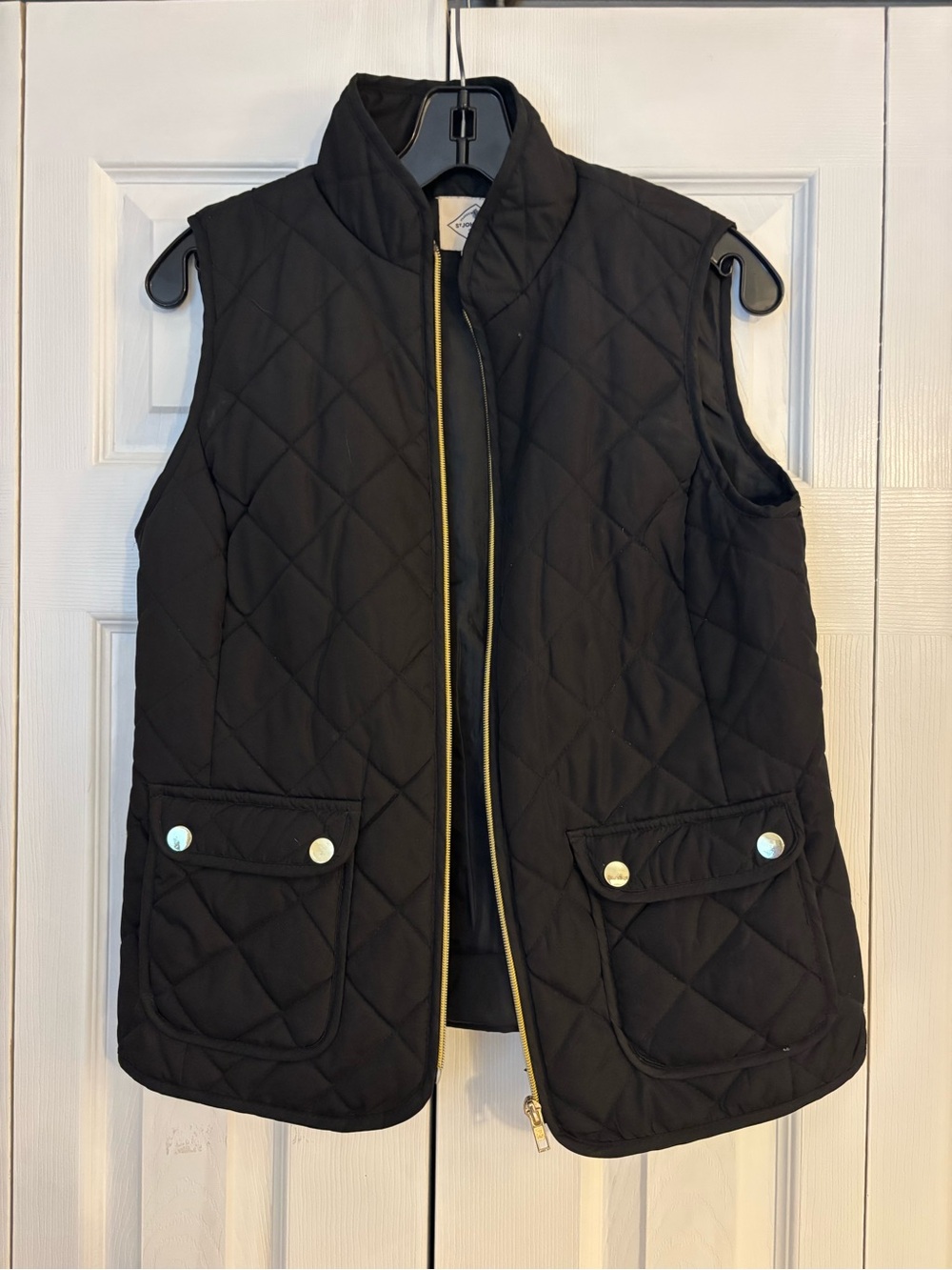St. John's Bay Black Quilted Sleeveless Vest with Gold Trim